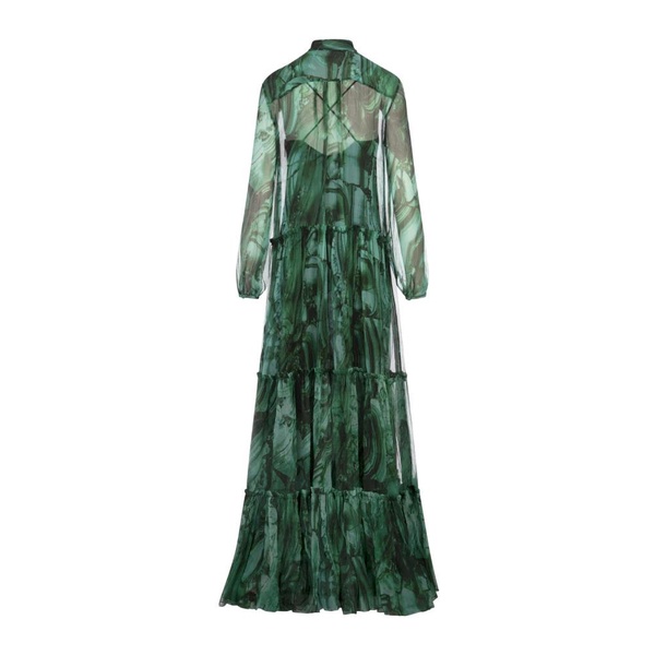 Green Silk Malachite Pattern Long Dress