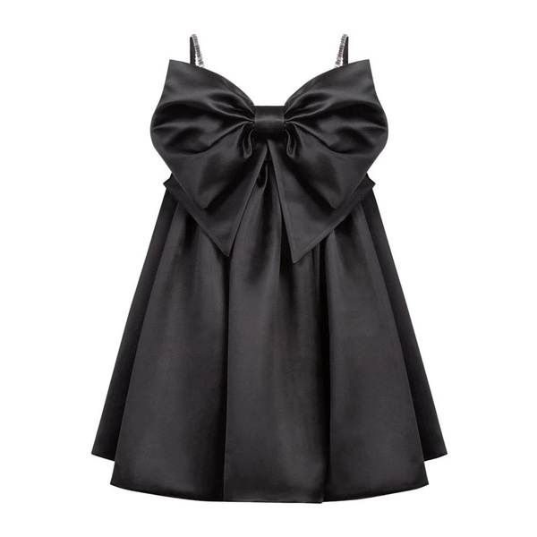 Black Bow Front Flared Dress