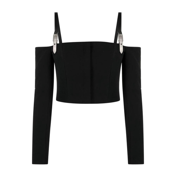 Black Buckle Off-Shoulder Crop Top