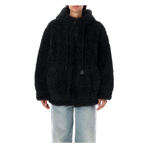 Black Hooded Eco Fur Jacket AW24