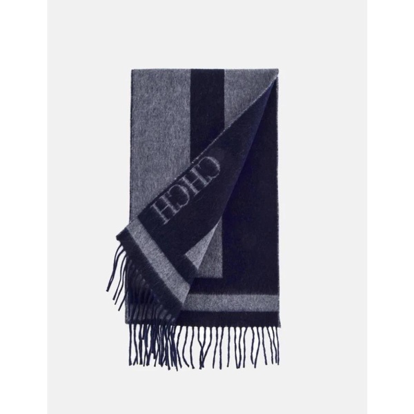 Marine and Grey Striped Wool Scarf