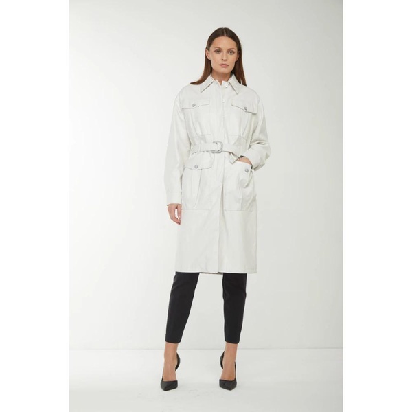 White Faux Leather Trench Coat