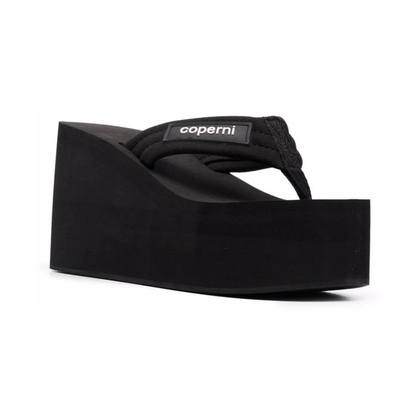 Black Logo Patch Thong Sandals