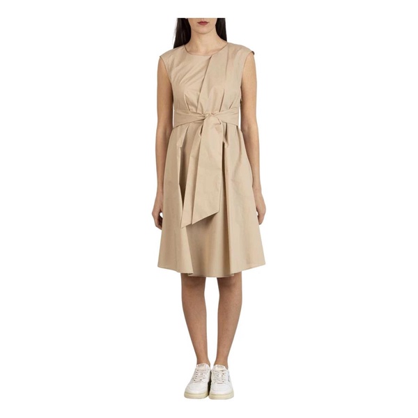 Beige Poplin Sleeveless Dress