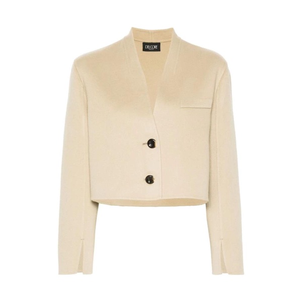 Beige Wool-Cashmere Jacket with V-Neck