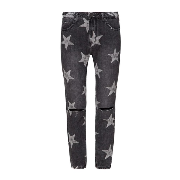 Star Print Distressed Boyfriend Jeans