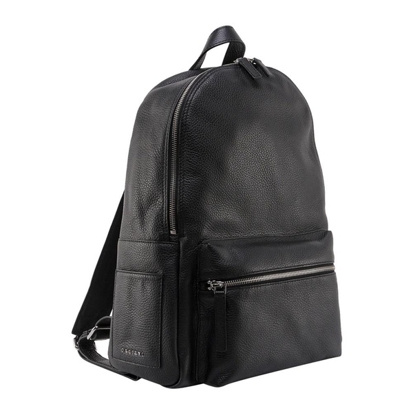 Leather Backpack with Metal Logo Patch