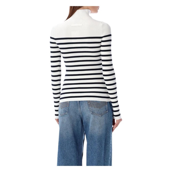 Striped Turtleneck Sweater White Navy