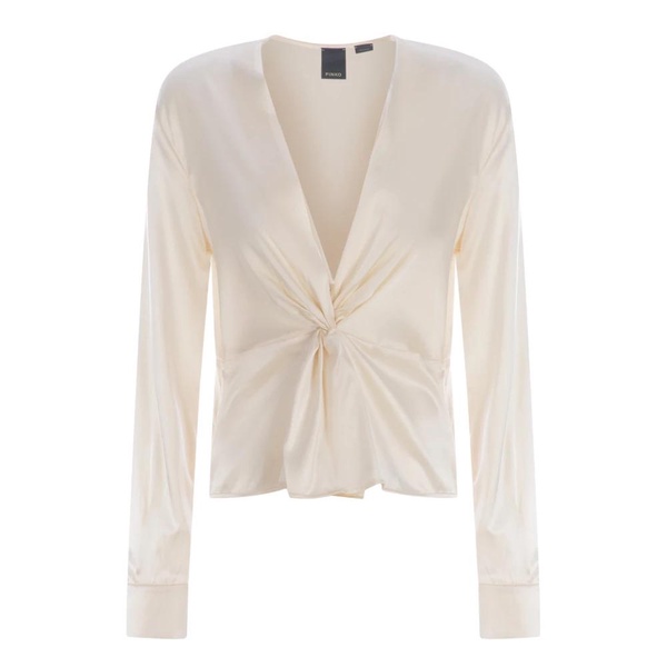 Soft Satin Silk Shirt with V-Neck and Torchon Detail