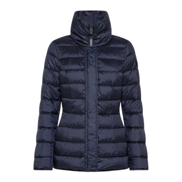 Quilted High Neck Blue Down Jacket for Women