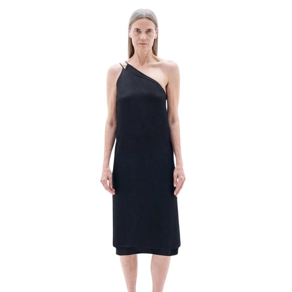 Black Asymmetric Seersucker Dress