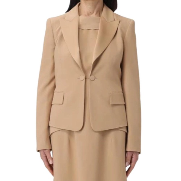 Beige Tuxedo Jacket Crepe Camel