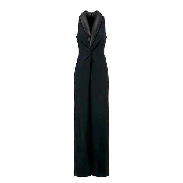 Black Sleeveless Jumpsuit with Shawl Collar