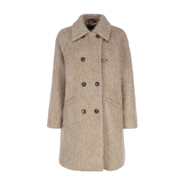 Beige Wool Blend Coat with Gold Details