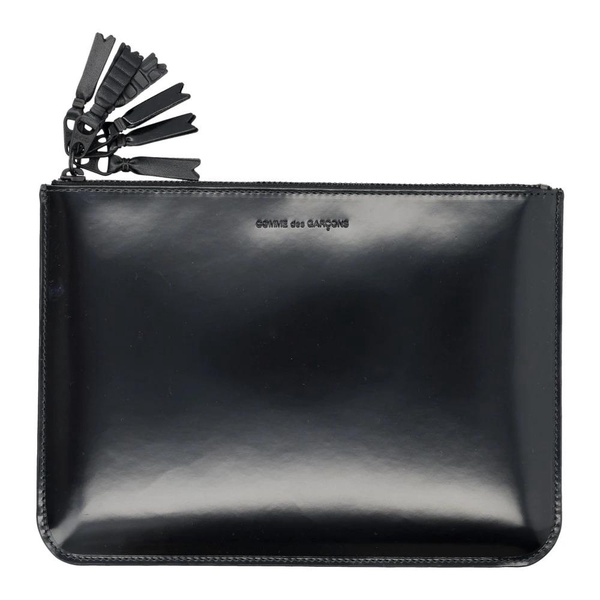 Black Leather Tassel Zip-Around Handbag