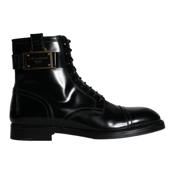 Black Logo Lace Up Mid Calf Boots