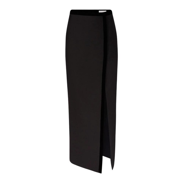 Black Wool Long Slit Skirt