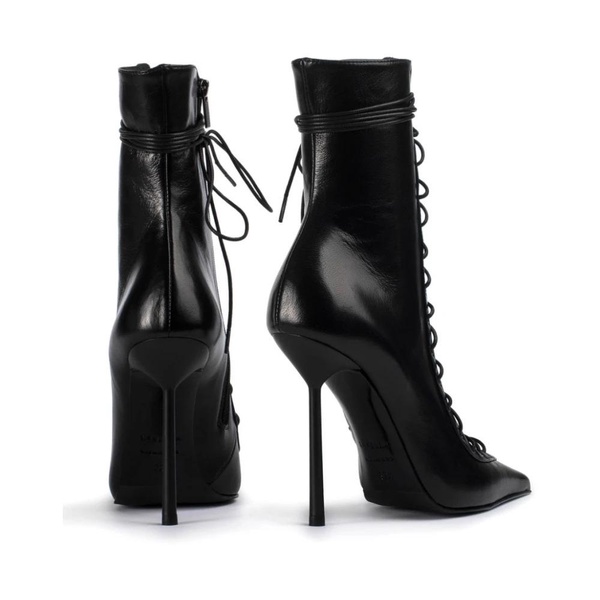 Black Leather Stiletto Boots with Zip