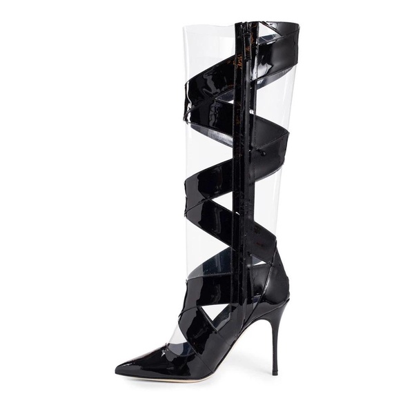 Black Patent Leather Stiletto Boots