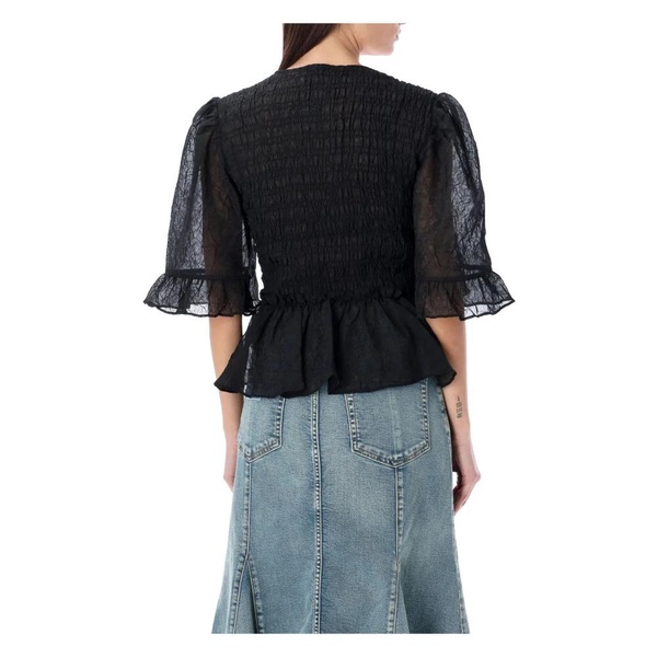 Black Crinckled Smock Blouse