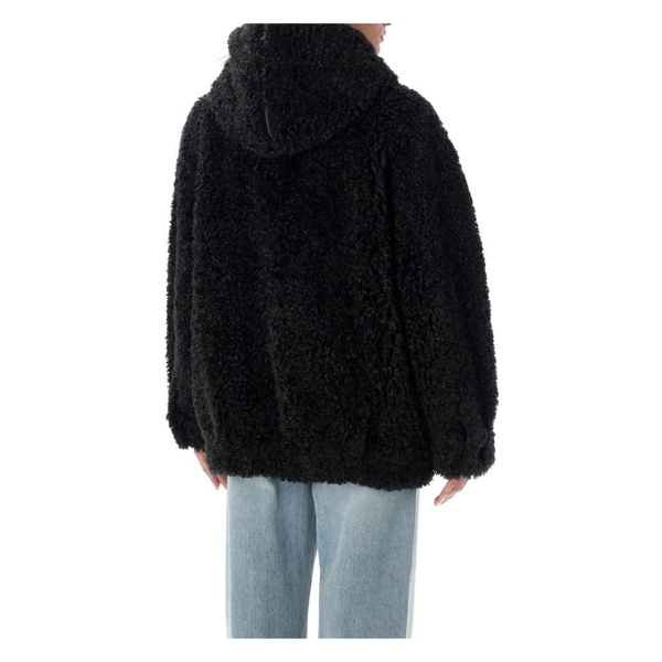 Black Hooded Eco Fur Jacket AW24