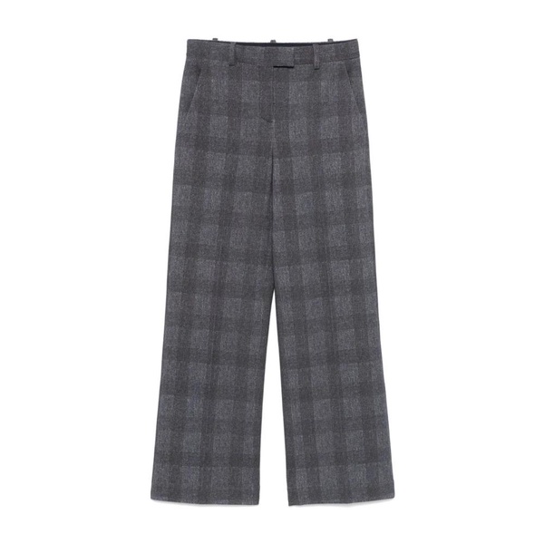 Blue Checkered Straight Leg Trousers