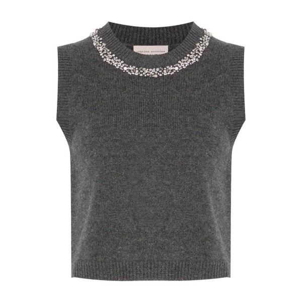 Grey Wool-Cashmere Sweater with Rhinestone Embellishment