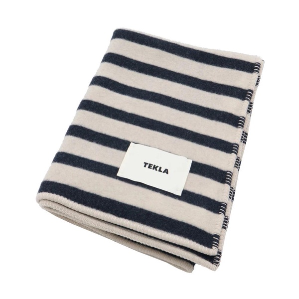 Striped Wool Blanket with Logo Patch