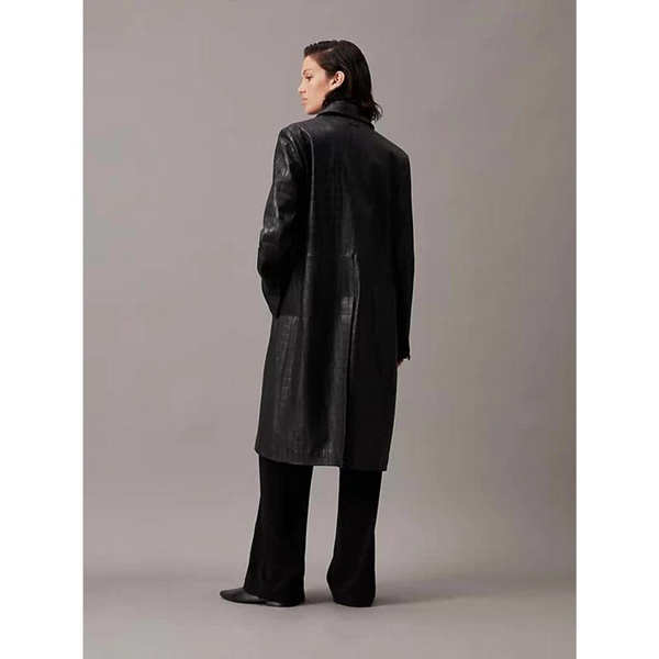 Textured Leather Single-Breasted Coat