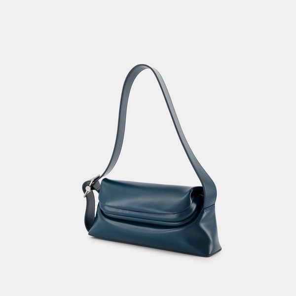 Green Leather Shoulder Bag - Flap Closure