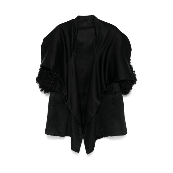 Black Shearling Coat with Short Sleeves