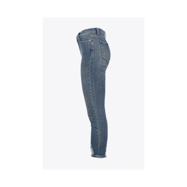 Marine Blue Skinny Jeans with Bleached Pattern