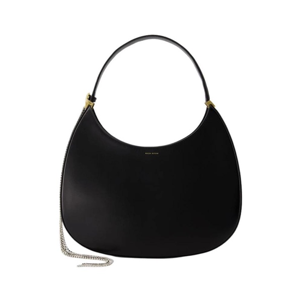 Black Leather Hobo Bag with Flap Closure