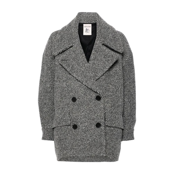 Grey Striped Wool Coat