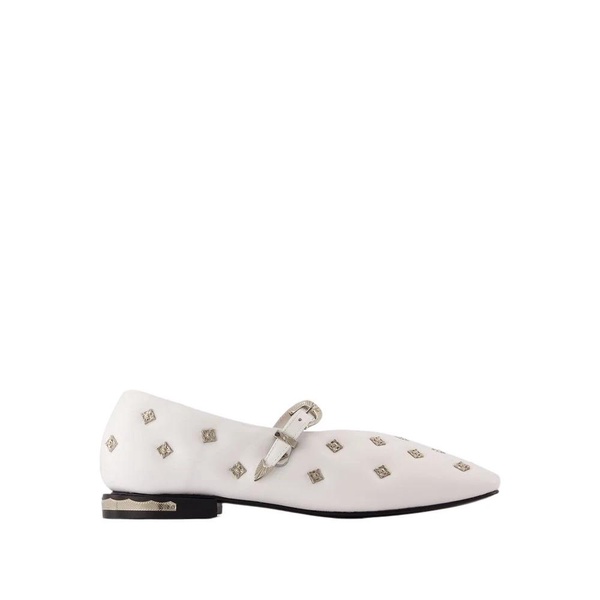 White Leather Ballerinas Slip-On Round Toe