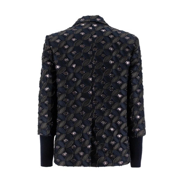 Patterned Tweed Double-Breasted Blazer