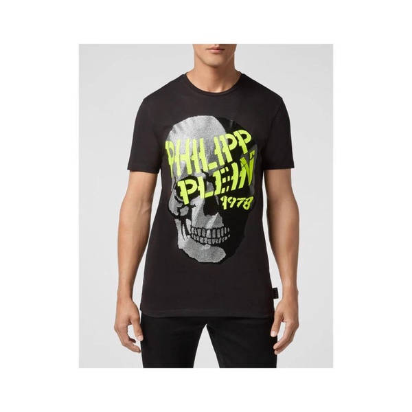 Skull and Plein Black T-Shirt with Colorful Brand Letters