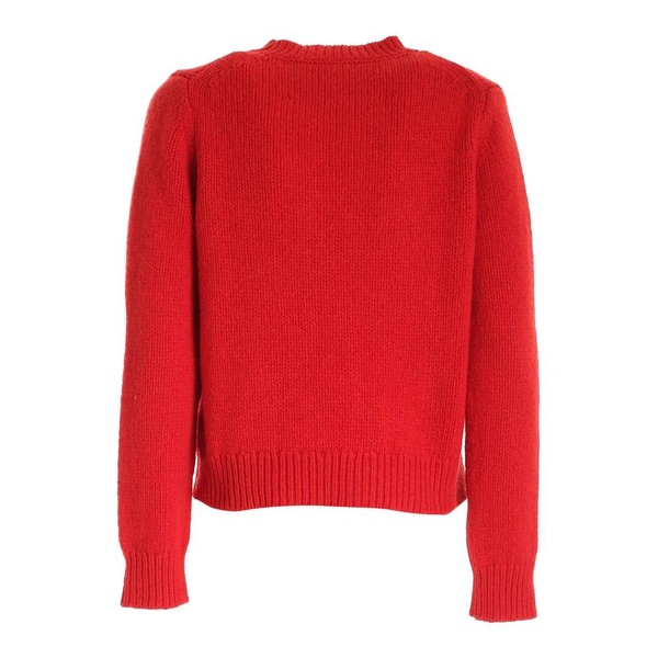 Red Wool Blend Short Jumper with Round Neckline