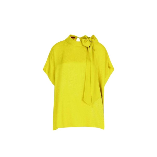 Silk Jacquard Oversize Top with Yellow Bow