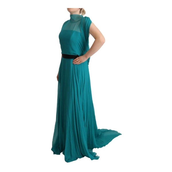 Silk A-Line Long Dress Blue