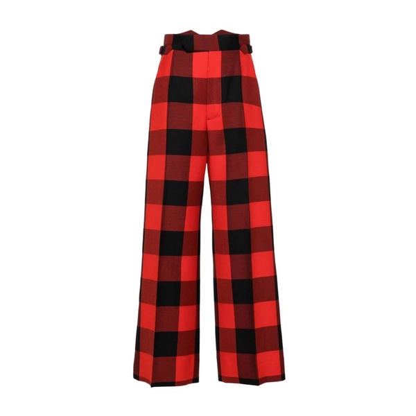 Red High-Waisted Gingham Check Trousers