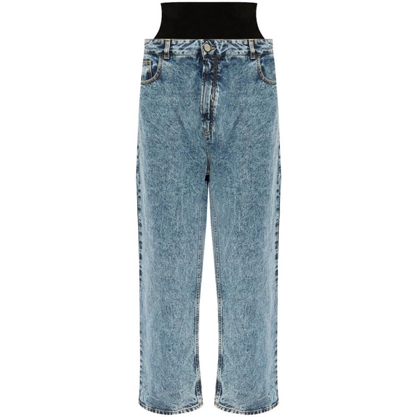 Blue Cotton Blend Straight Leg Jeans