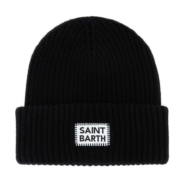 Black Wool Blend Beanie Hat