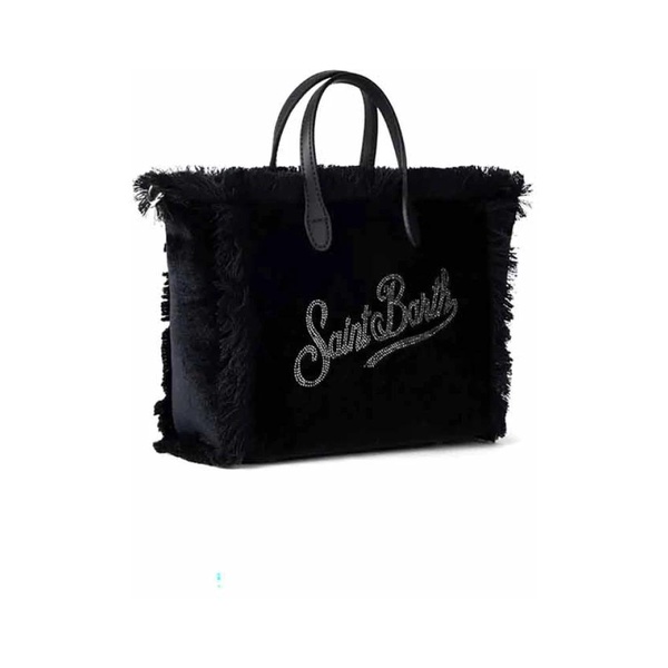 Velvet Vanity Shoulder Bag with Rhinestone Logo