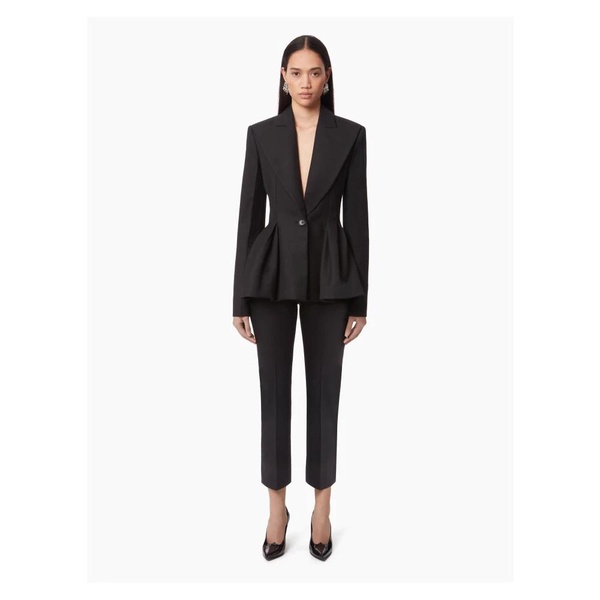 Black Wool Gabardine Peplum Blazer