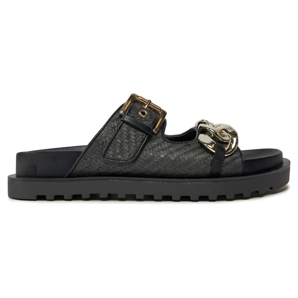 Black Slip-On Sandals with Rubber Sole