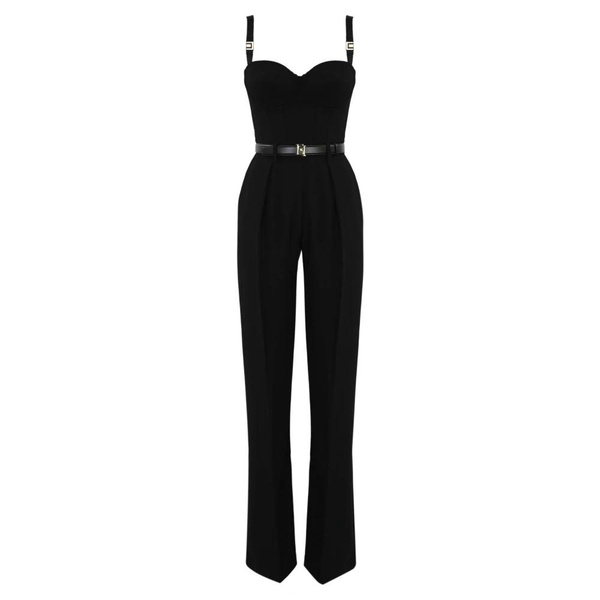 Black Crepe Heart Neckline Jumpsuit