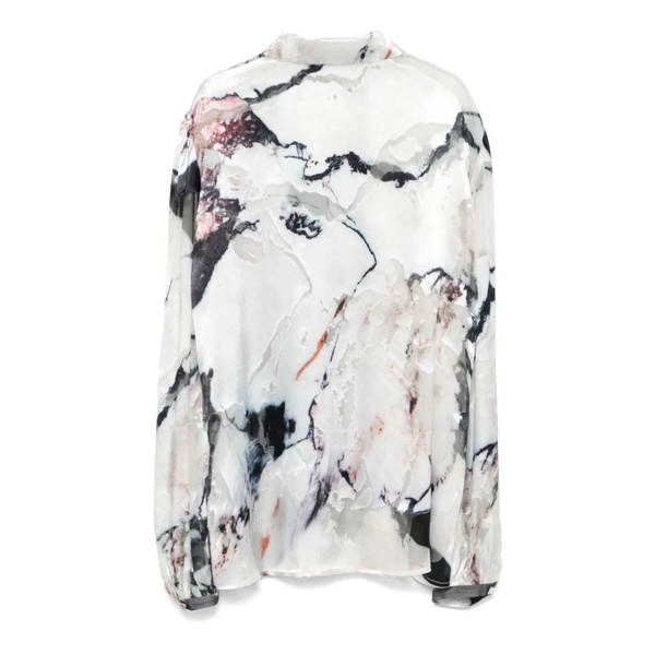 Marble-Printed Satin Shirt White Multicolour