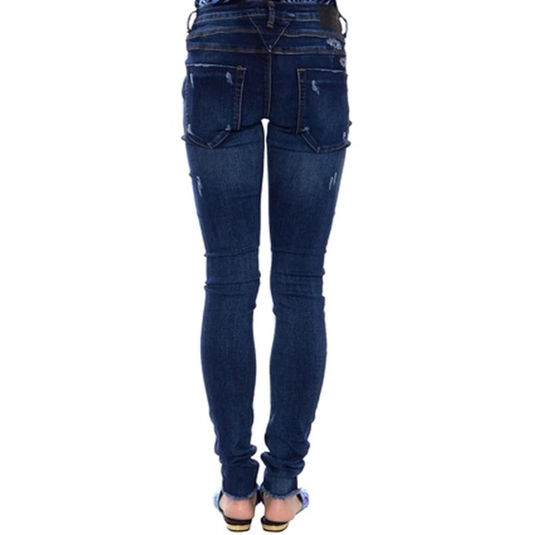 Dark Blue Skinny Jeans with Knee Cuts