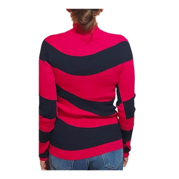 High-neck Wave Stripe Sweater Navy Fuchsia